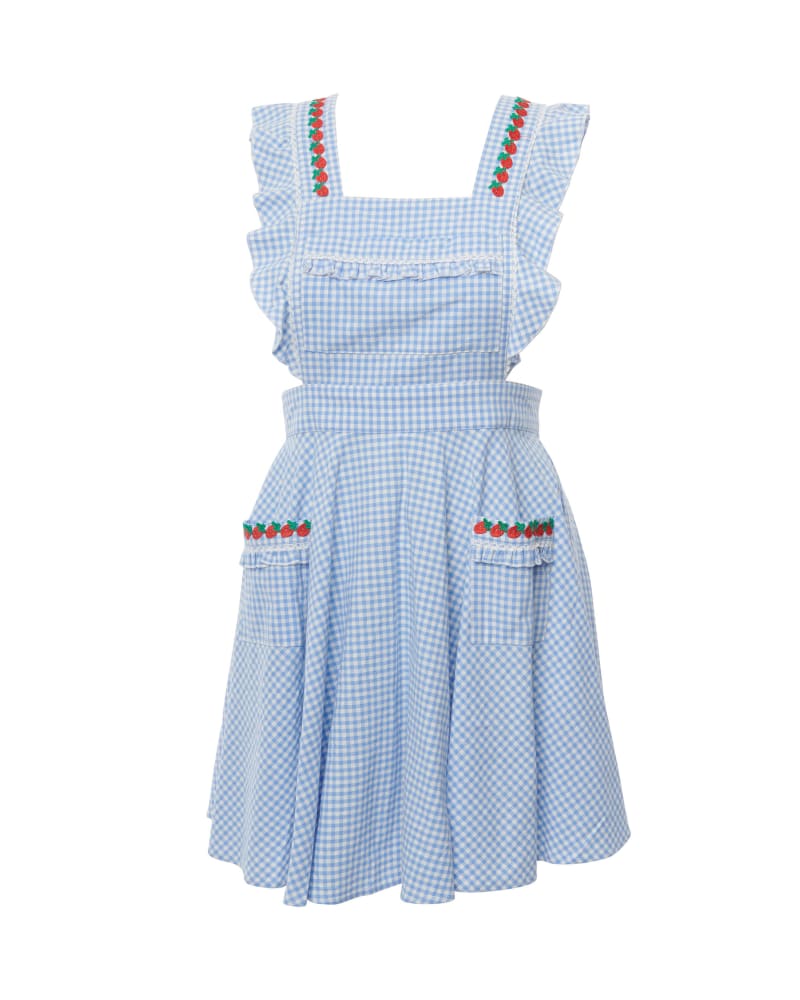 Unique Vintage Blue White Gingham Ruffle Pinafore Blue Gingham